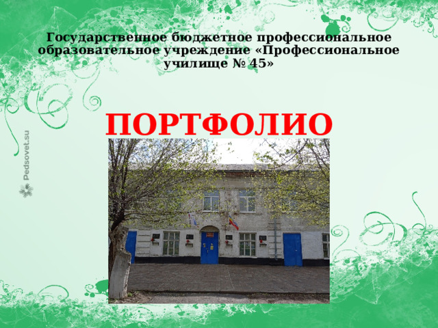 Государственное бюджетное профессиональное образовательное учреждение «Профессиональное училище № 45»     ПОРТФОЛИО   