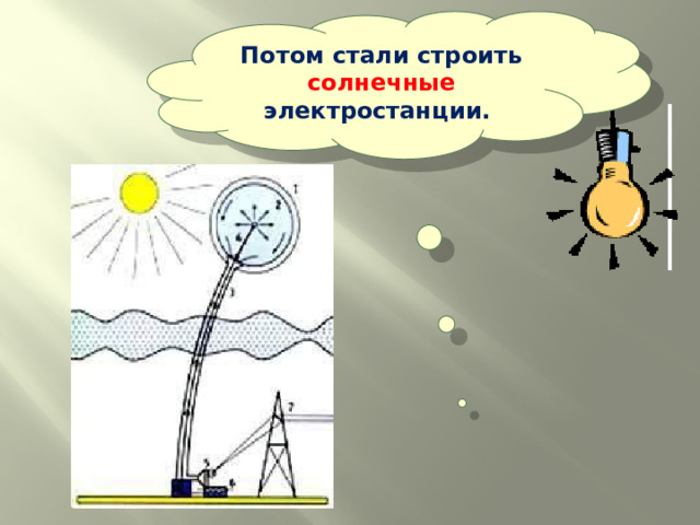 Потом стали строить солнечные электростанции. 