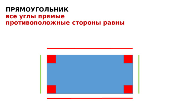 ПРЯМОУГОЛЬНИК  все углы прямые  противоположные стороны равны 