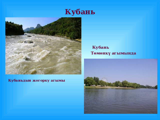 Кубань  Кубань Төмөнкү агымында Кубаньдын жогорку агымы 