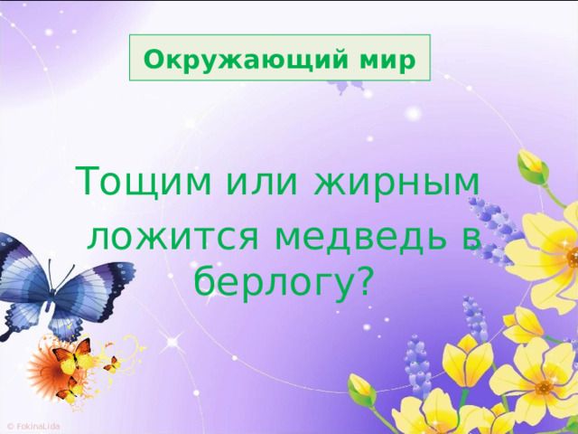 Окружающий мир Тощим или жирным ложится медведь в берлогу? 