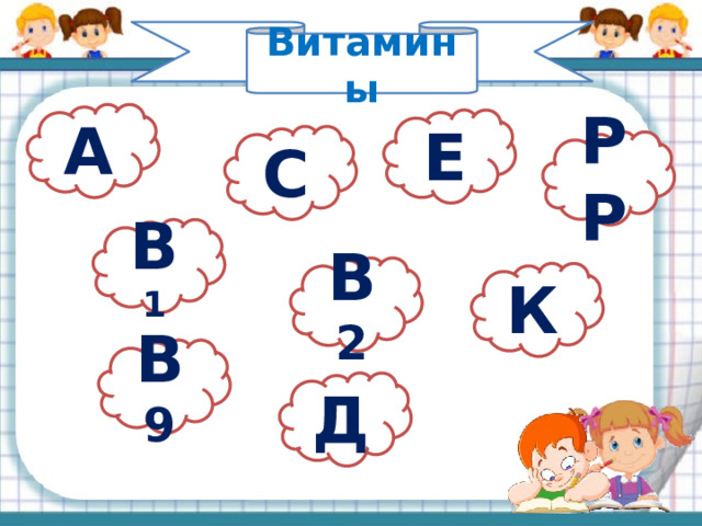 Витамины А Е С РР В 1 В 2 К В 9 Д 