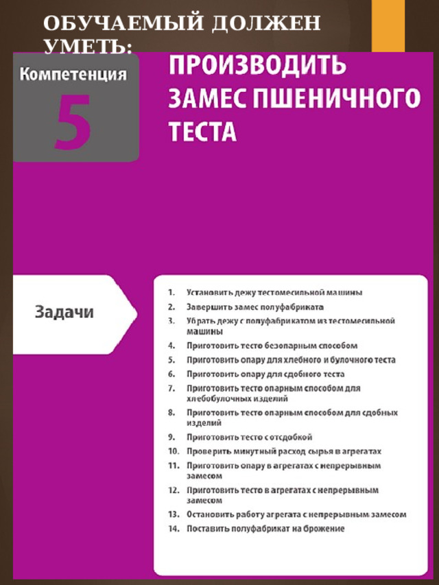 ОБУЧАЕМЫЙ ДОЛЖЕН УМЕТЬ: 