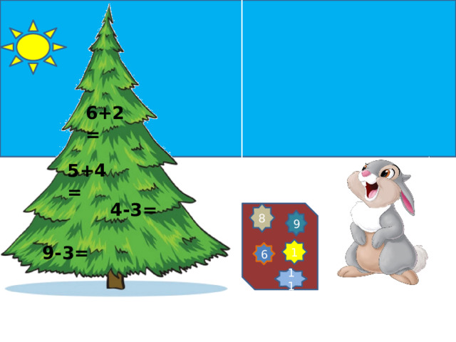 6+2= 5+4= 4-3= 8 9 1 9-3= 6 11 