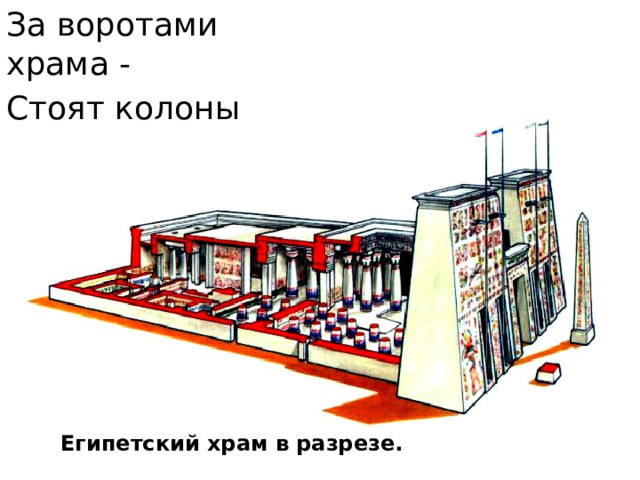 За воротами храма - Стоят колоны Египетский храм в разрезе. 
