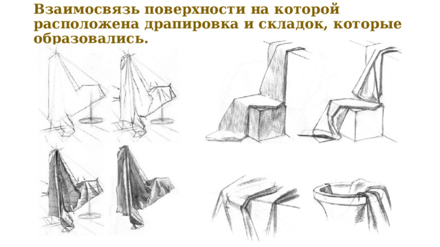 Взаимосвязь поверхности на которой расположена драпировка и складок, которые образовались. 