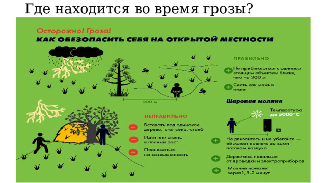 Где находится во время грозы? 