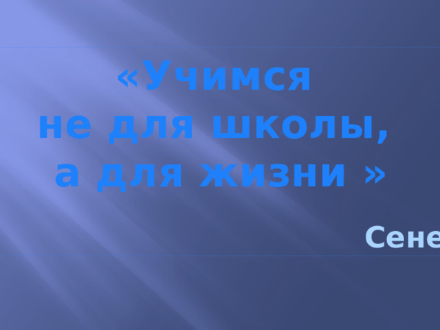 «Учимся не для школы, а для жизни »   Сенека 