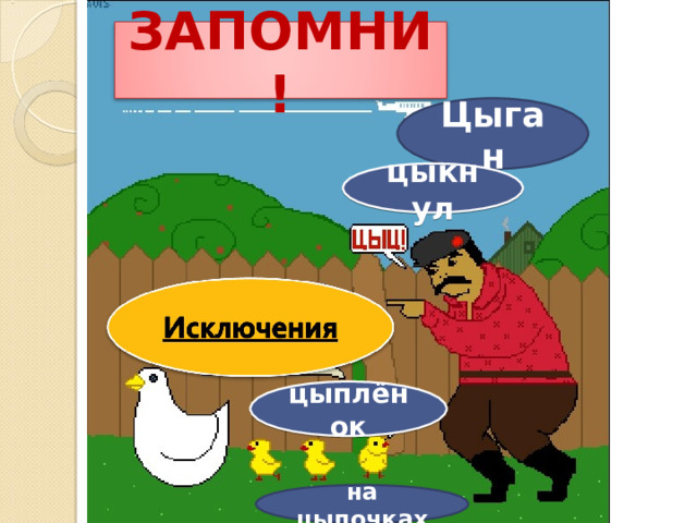 ЗАПОМНИ! Цыган цыкнул цыплёнок на цыпочках 
