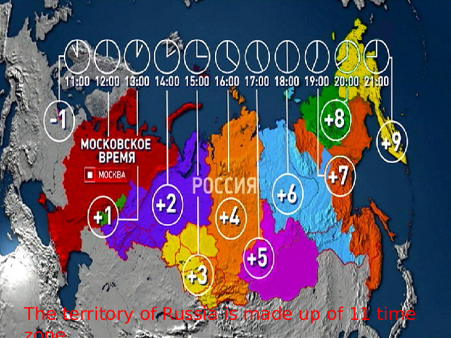 The territory of Russia is made up of 11 time zone. 