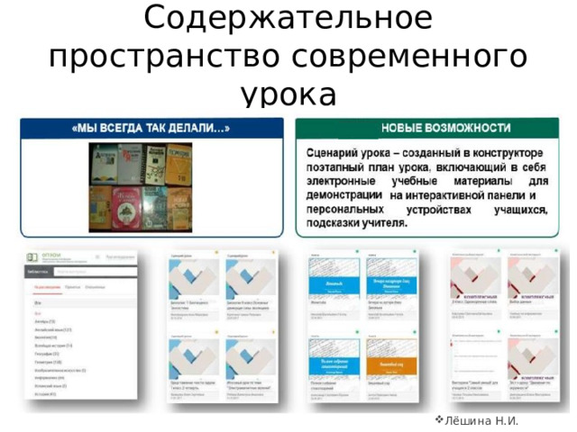 Содержательное пространство современного урока Лёшина Н.И. 