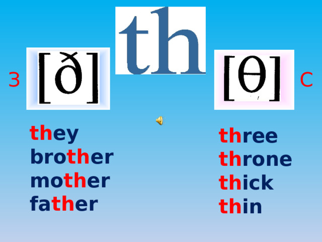 З С th ey bro th er mo th er fa th er th ree th rone th ick th in 