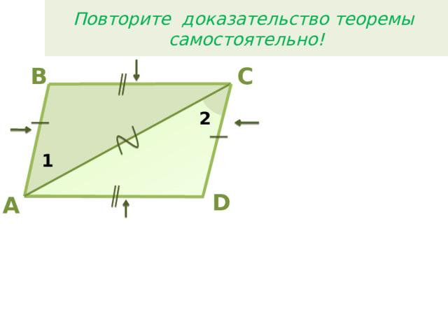 Повторите доказательство теоремы самостоятельно! В С 2 1 D А 