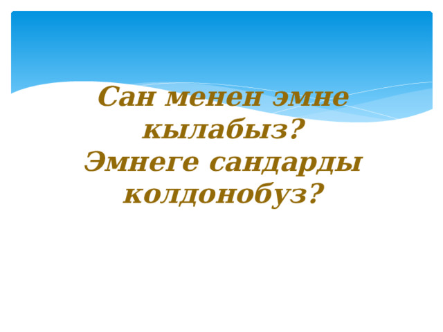 Сан менен эмне кылабыз?  Эмнеге сандарды колдонобуз? 
