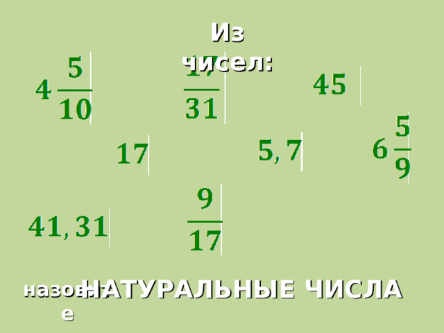 Из чисел: НАТУРАЛЬНЫЕ ЧИСЛА назовите  