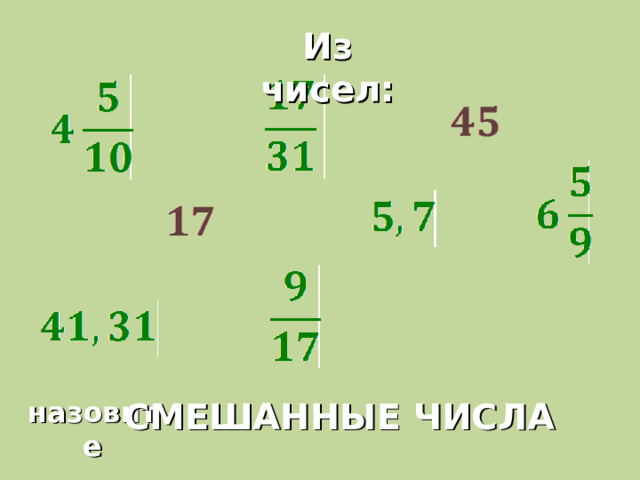 Из чисел: назовите СМЕШАННЫЕ ЧИСЛА 