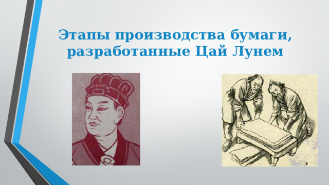 Этапы производства бумаги, разработанные Цай Лунем 