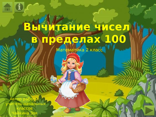 Вычитание чисел  в пределах 100 Математика 2 класс Автор работы:  учитель начальных классов Чайкина Зоя Андреевна 