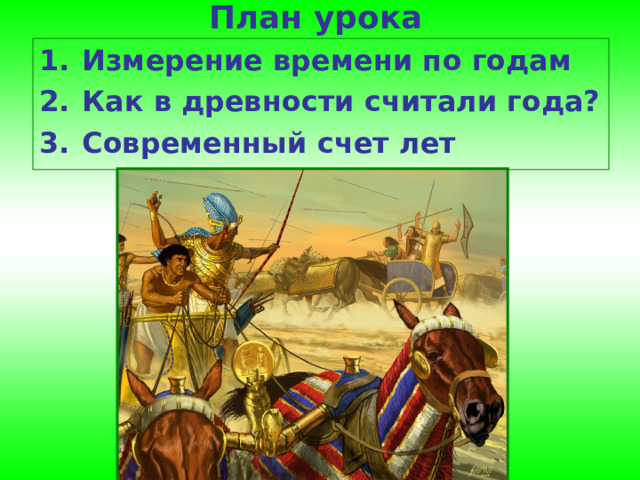 План урока Измерение времени по годам Как в древности считали года? Современный счет лет  