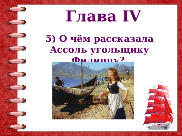 Глава IV 5) О чём рассказала Ассоль угольщику Филиппу? 