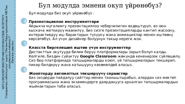 МУГАЛИМДЕРДИН ПРОФЕССИОНАЛДЫК ӨСҮРҮҮСҮ 