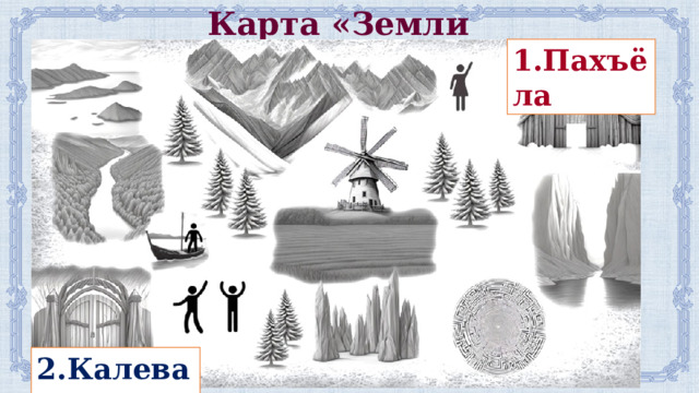 Карта «Земли Калевала»  1.Пахъёла 2.Калевала 