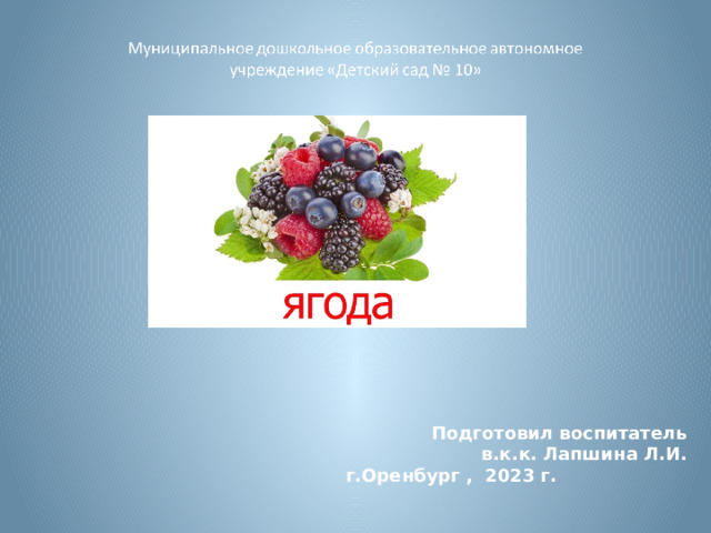 Подготовил воспитатель в.к.к. Лапшина Л.И. г.Оренбург , 2023 г. 