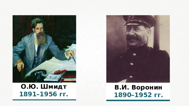 О.Ю. Шмидт 1 891 –1 956  гг. В.И. Воронин 1 890 –1 952  гг. 