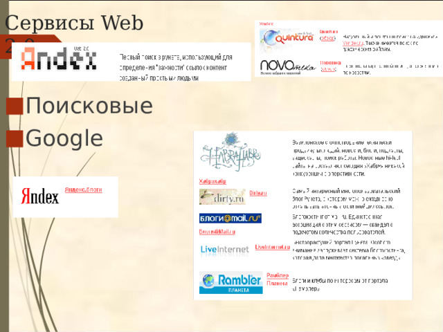 Сервисы Web 2.0 Поисковые Google 