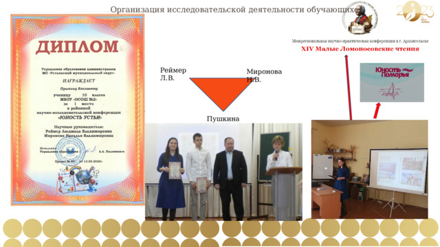 Организация исследовательской деятельности обучающихся Реймер Л.В. Миронова Н.В. Пушкина Е. 