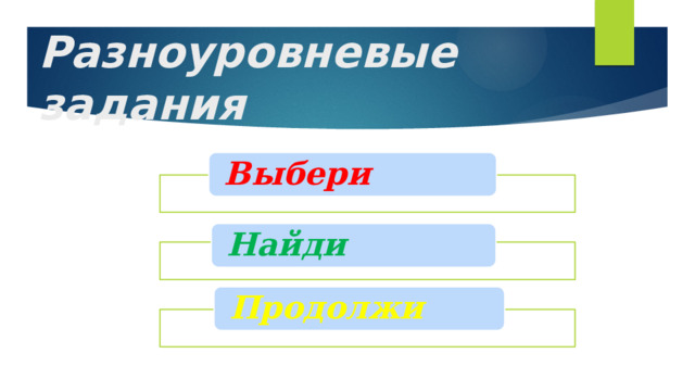 Разноуровневые задания Выбери Найди Продолжи 