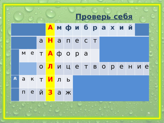 Проверь себя       м   а д А е   а т м Н к п а А о ф п т и Л е ф И и б е о й З ц р р л с а е а т ь а   ж т   х   в и о й р   е н и е 
