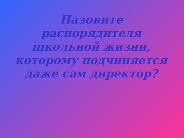 Назовите распорядителя школьной жизни, которому подчиняется даже сам директор? 