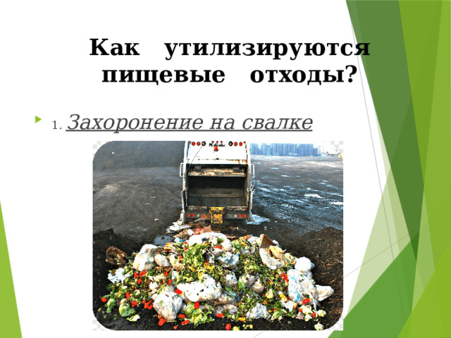 Как утилизируются пищевые отходы? 1. Захоронение на свалке 