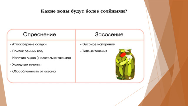 Какие воды будут более солёными?    
