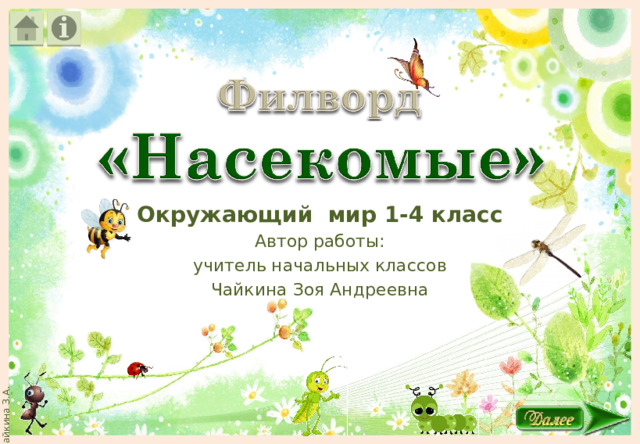 Окружающий мир 1-4 класс Автор работы: учитель начальных классов Чайкина Зоя Андреевна  
