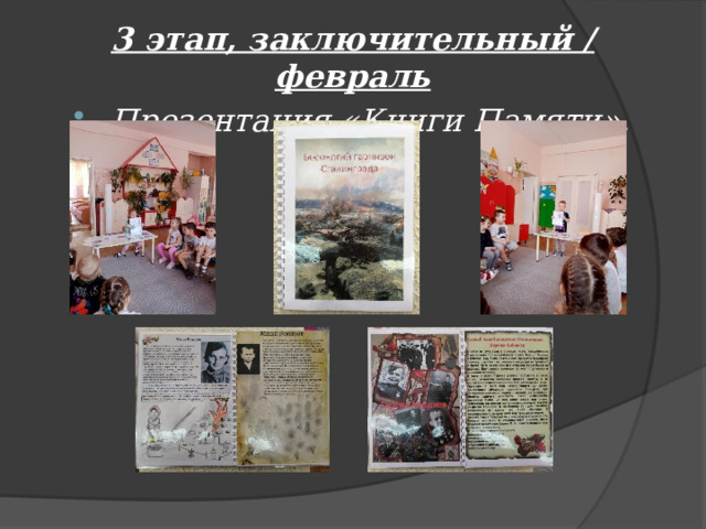 3 этап, заключительный / февраль Презентация «Книги Памяти». 
