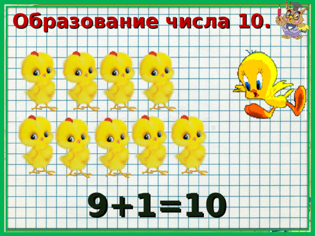 Образование числа 10.    9+1=10 