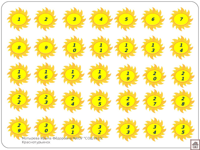 3 7 5 6 4 1 2 12 10 14 13 11 8 9 17 18 16 15 20 19 21 23 22 28 26 27 25 24 29 30 35 34 33 32 31 Мотырева Ирина Фёдоровна МАОУ 