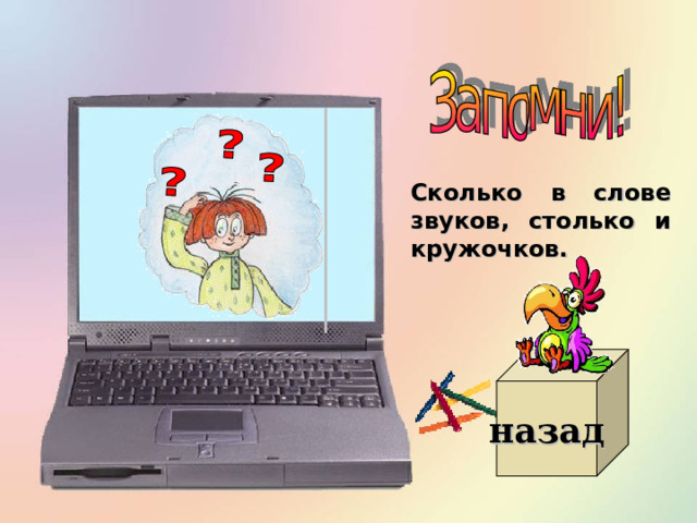 Сколько в слове звуков, столько и кружочков. назад 