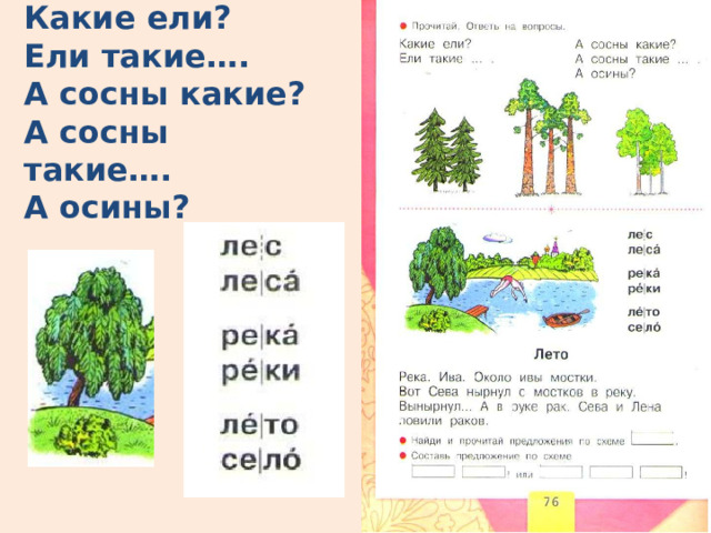 Какие ели?  Ели такие….  А сосны какие?  А сосны такие….  А осины? 
