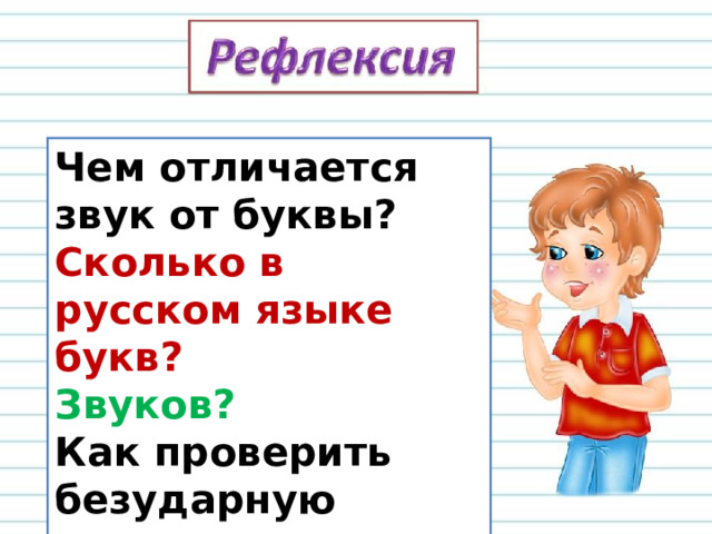 Чем отличается звук от буквы? Сколько в русском языке букв? Звуков? Как проверить безударную гласную. 