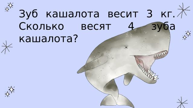 Зуб кашалота весит 3 кг. Сколько весят 4 зуба кашалота? 