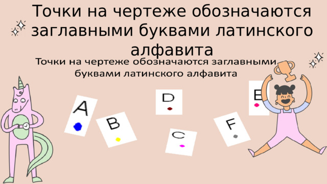 Точки на чертеже обозначаются заглавными буквами латинского алфавита 