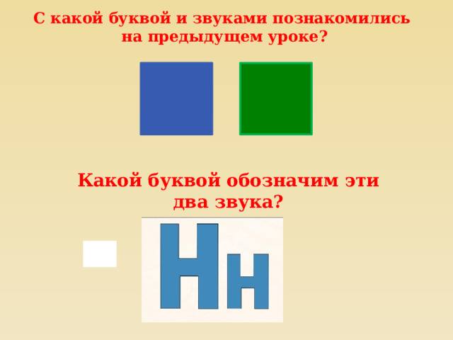 С какой буквой и звуками познакомились на предыдущем уроке? Какой буквой обозначим эти два звука? н 