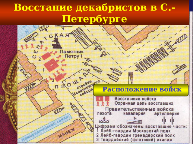 Восстание декабристов в С.-Петербурге Расположение войск 