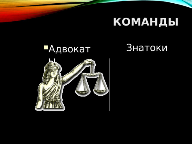 КОМАНДЫ Адвокаты  Знатоки  