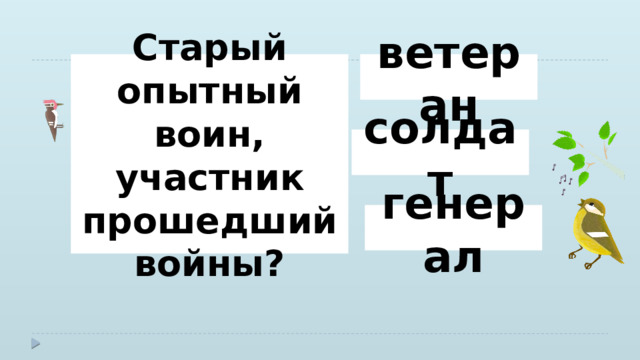 ветеран Старый опытный воин, участник прошедший войны? солдат генерал 