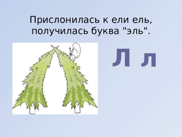 Прислонилась к ели ель, получилась буква 