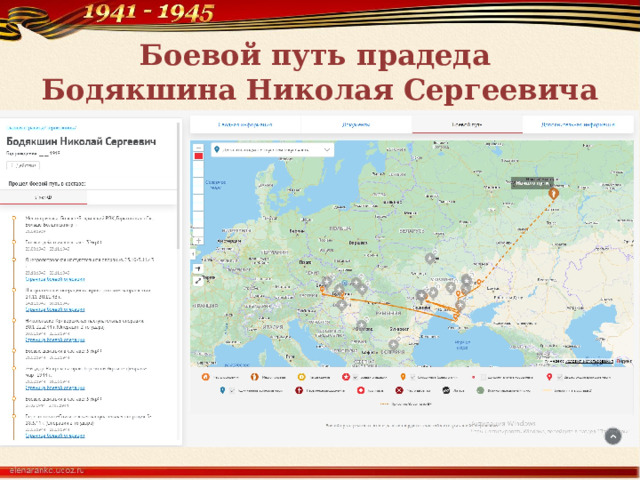 Боевой путь прадеда  Бодякшина Николая Сергеевича 